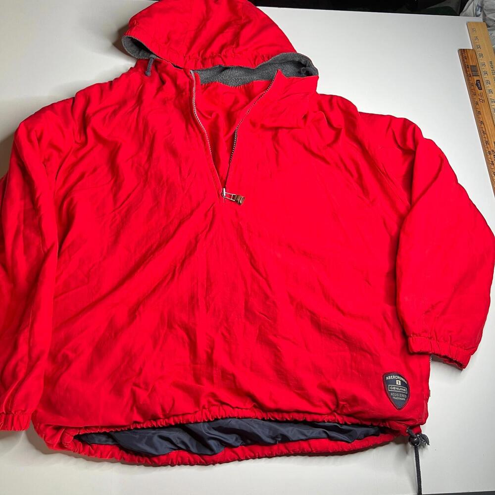 Abercrombie & Fitch‎ Red Hooded Pullover Jacket Men’s M Fleece Lined Windbreaker